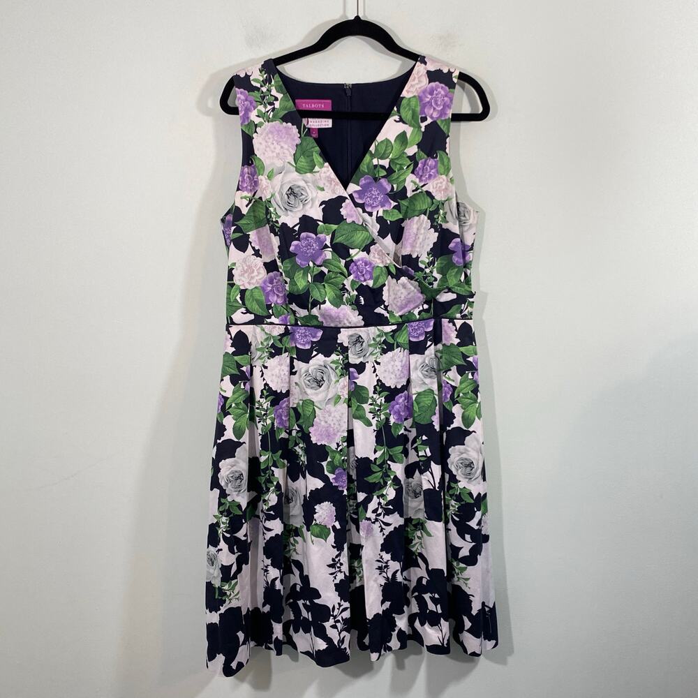 Talbots X The Oprah  Magazine Purple Floral Sleeveless Fit & Flare Dress Size 14